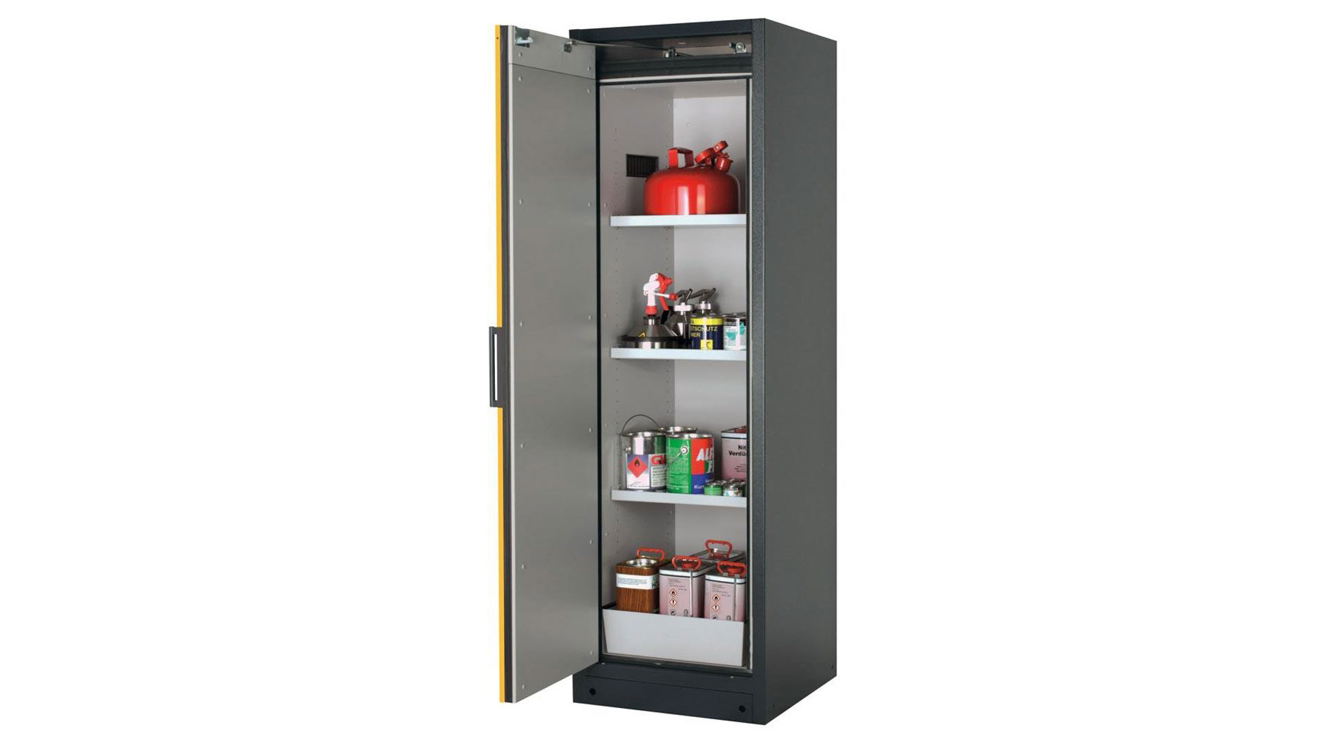 Gefahrstoffschrank - 1.953x599x615 mm - 3 Fachböden - Stahl-Einrichtung - Türanschlag Links - Lochblechboden - Front goldgelb