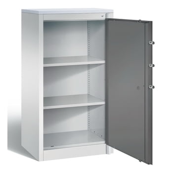 Feuergeschützter Büroschrank, Aktenschrank, Klasse A1, DIN 4102, 2 Fachböden, Korpus lichtgrau, Türen schwarzgrau, 1.226 x 650 x 500 mm (HxBxT)