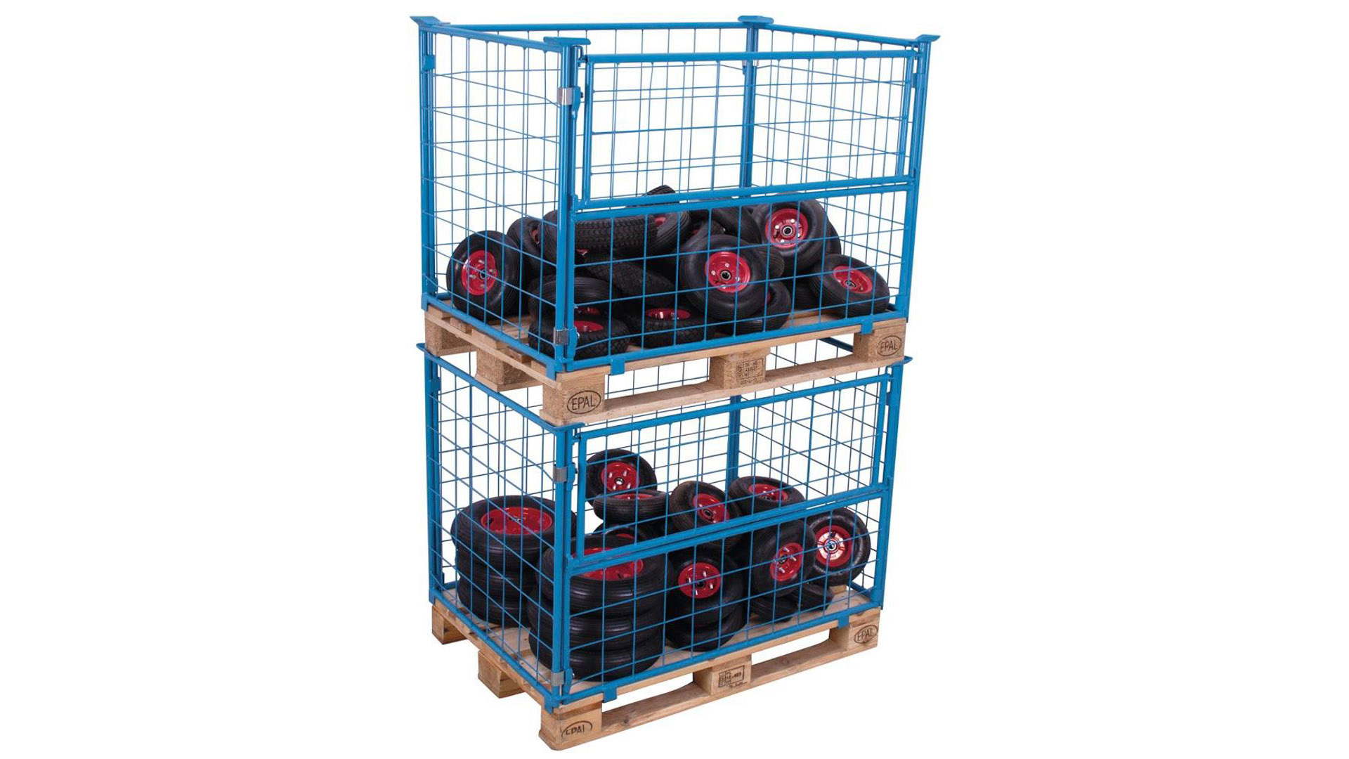 Palettenaufsatzrahmen für Industriepalette - 750 kg - Höhe 1.200 mm - 4-fach stapelbar - Gitter 1x klappbar - lichtblau