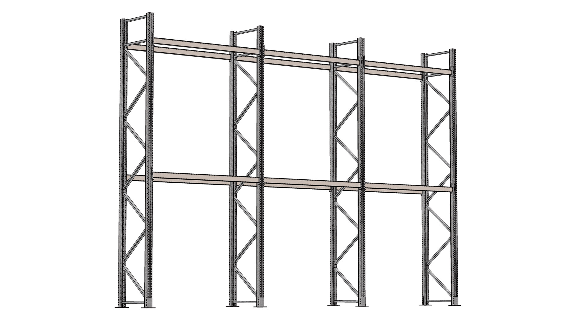 Feuerverzinktes Palettenregal - Set, 3 Felder, 6 Lagerebenen, max. Palettengewicht 1000 kg, Feldlast 15000 kg, BxTxH 8590x1100x6000 mm