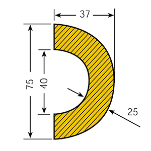 Kantenschutzprofil, Kantenschutz, Rohrschutz, Bogen, 40/75x37 mm, gelb/schwarz, selbstklebend, Länge 1000 mm