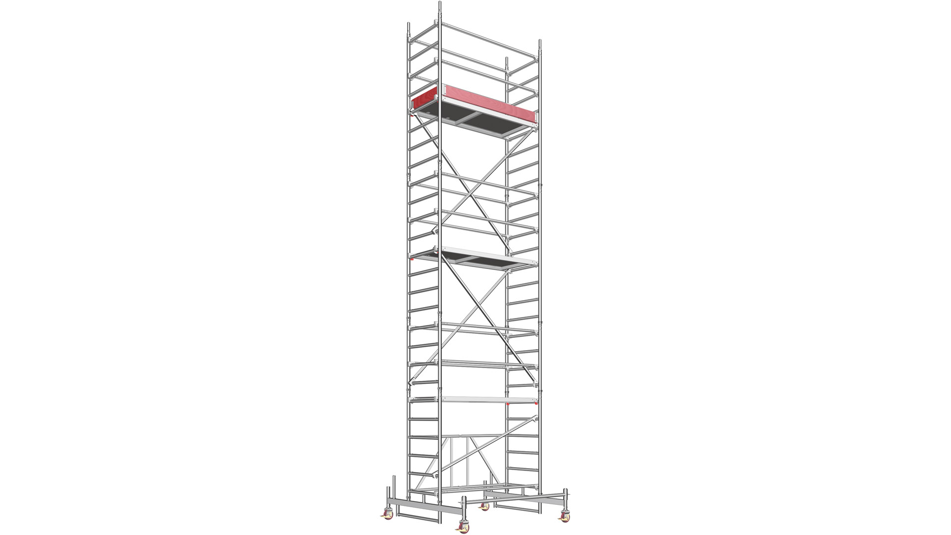 Fahrgerüst P2, Arbeitshöhe 7,76m, Gerüsthöhe 6,99m, Standhöhe 5,76m, Gewicht ohne Balast: 218kg