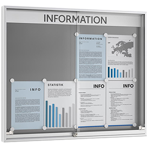 Schiebetürschaukasten, BxTxH 955x30x950 mm, 12xDIN A4, Alu-Profile, ESG, inkl. 4 Magnete