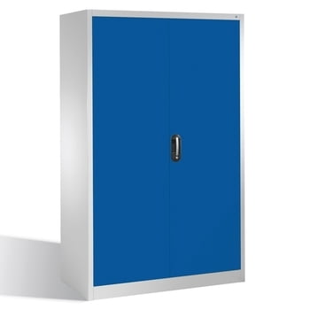 C+P Stahlschrank, Werkzeugschrank, Geräteschrank, abschließbar, 4 Fachböden, Korpusfarbe lichtgrau, Front enzianblau, 1.950 x 1.200 x 600 mm (HxBxT)