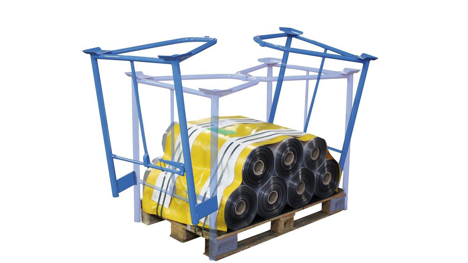 Palettenaufsatzrahmen für Industriepalette - 750 kg - Höhe 1.200 mm - 3-fach stapelbar - Klemmvorrichtung - lichtblau