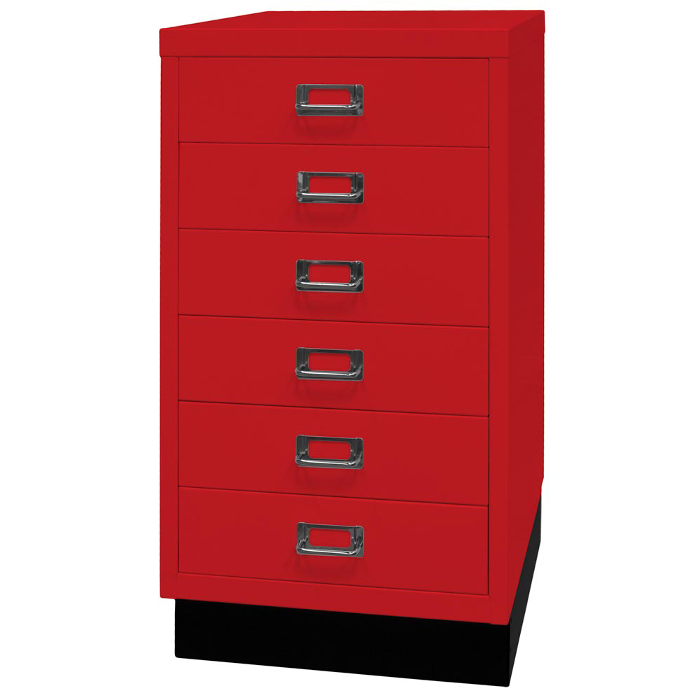 Büro-Schubladenschrank, BxTxH 349x432x670 mm, 6 Schubladen 87 mm, DIN A3, Sockel 80 mm hoch, kardinalrot