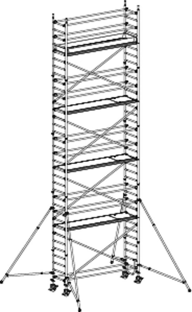 Fahrgerüst, Aluminium, mit Ausleger, Reichhöhe 10,40 m, Standhöhe 8,40 m, Gerüsthöhe 9,64 m, Gewicht 327,8 kg