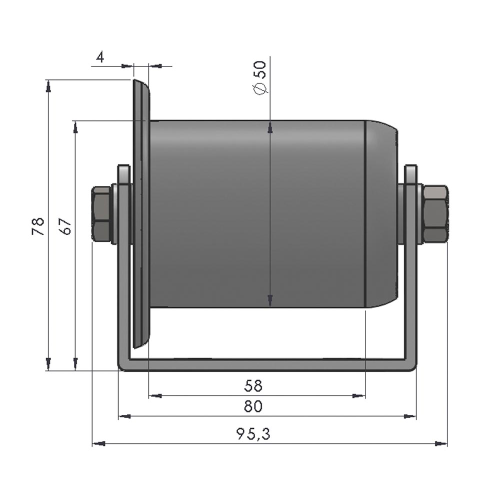 Palettenrollschiene, verzinkt, Profil zweireihig, Rolle m. Spurkranz, Durchm. 50 mm, Traglast 160 kg, Bauhöhe 67/78 mm, Achsabstand 104 mm