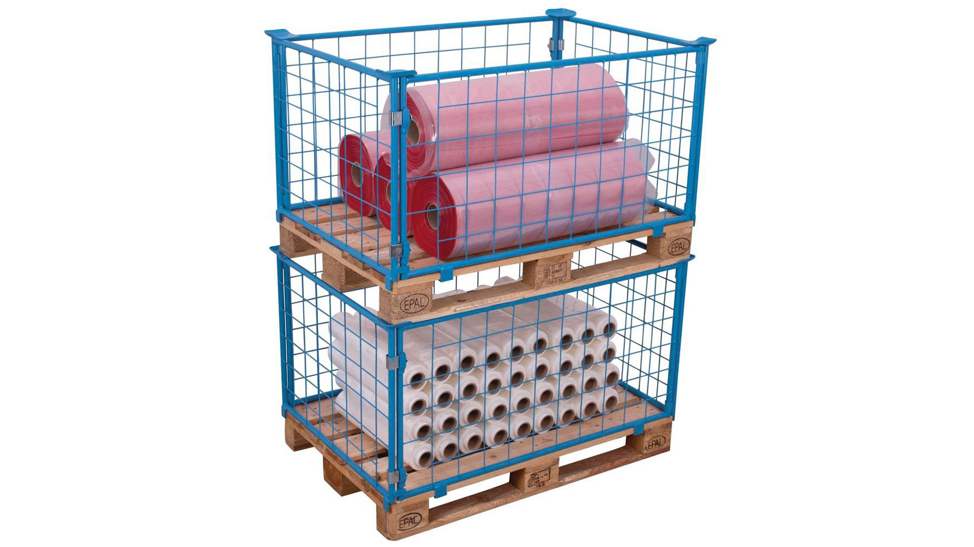 Palettenaufsatzrahmen für Industriepalette - 1.500 kg - Höhe 600 mm - 4-fach stapelbar - Gitter - lichtblau