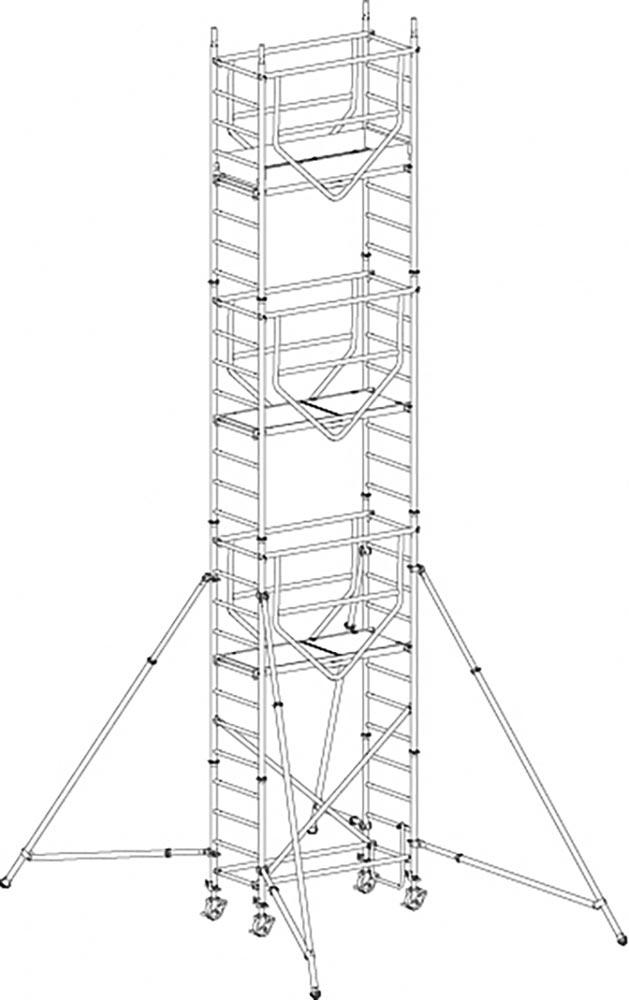 Fahrgerüst, Bühnenlänge 1,58 m , Bühnenb. 0,61 m, Gerüsth. 7,49 m, Standh. 6,27 m, Gewicht 156,8 kg, Modul 1+2+3+Zusatzmodul