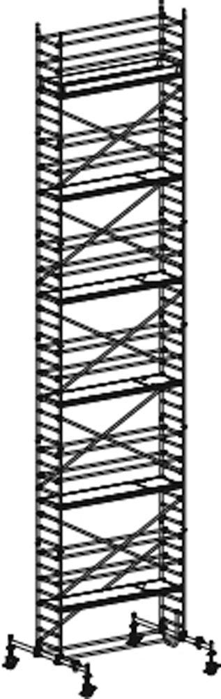 Fahrgerüst, Aluminium, mit Fahrtraverse, Reichhöhe 13,60 m, Standhöhe 11,60 m, Gerüsthöhe 12,82 m, Gewicht 486,4 kg