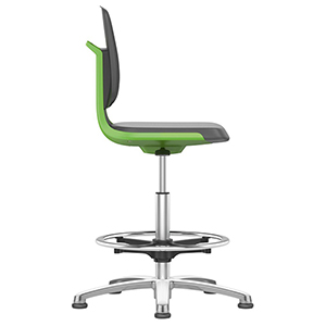 Arbeitsdrehstuhl mit Flex-Rückenlehne u. Sitzkante, Sitzschale grün, Sitz Supertec schwarz, Gleiter u. Fußring, Sitz Höhe 520-770 mm