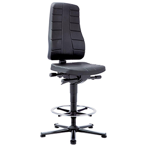 Arbeitsdrehstuhl mit Sicherheitsgasfeder, Sitz PU-Schaum, schwarz, mit Gleitern und Fußring, Sitz Höhe 620-900 mm