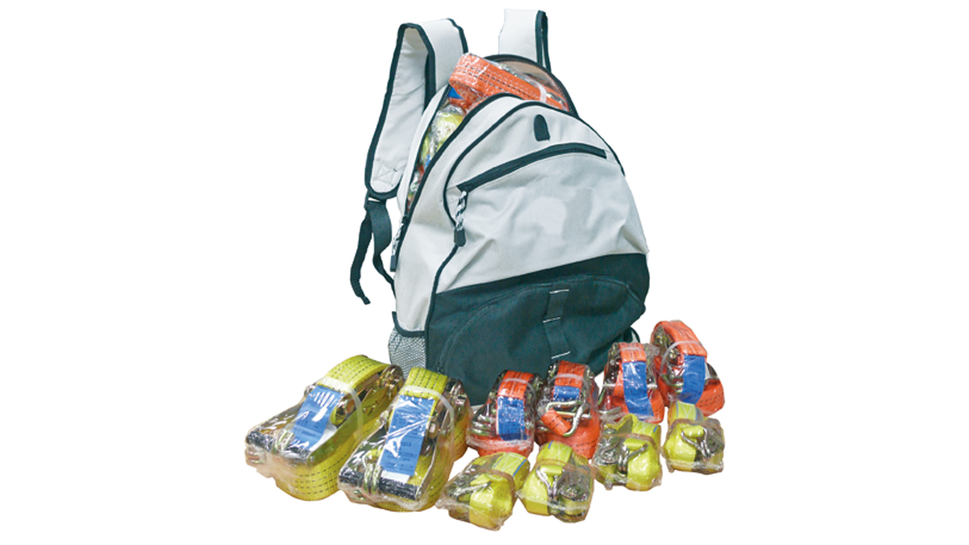 Zurrgurte-Set 10-tlg.,in Rucksack,2x 8m 4000 daN,4x 6 m 2000 daN, 4x6 m500 daN