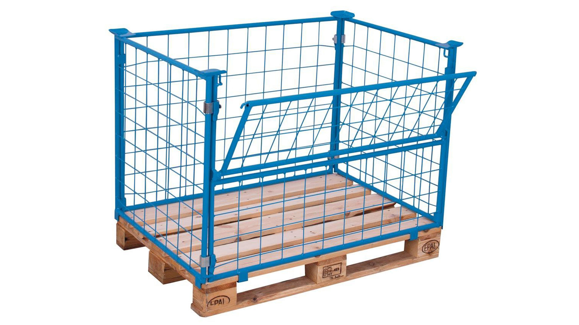 Palettenaufsatzrahmen für Industriepalette - 1.000 kg - Höhe 1.000 mm - 4-fach stapelbar - Gitter 1x klappbar - lichtblau