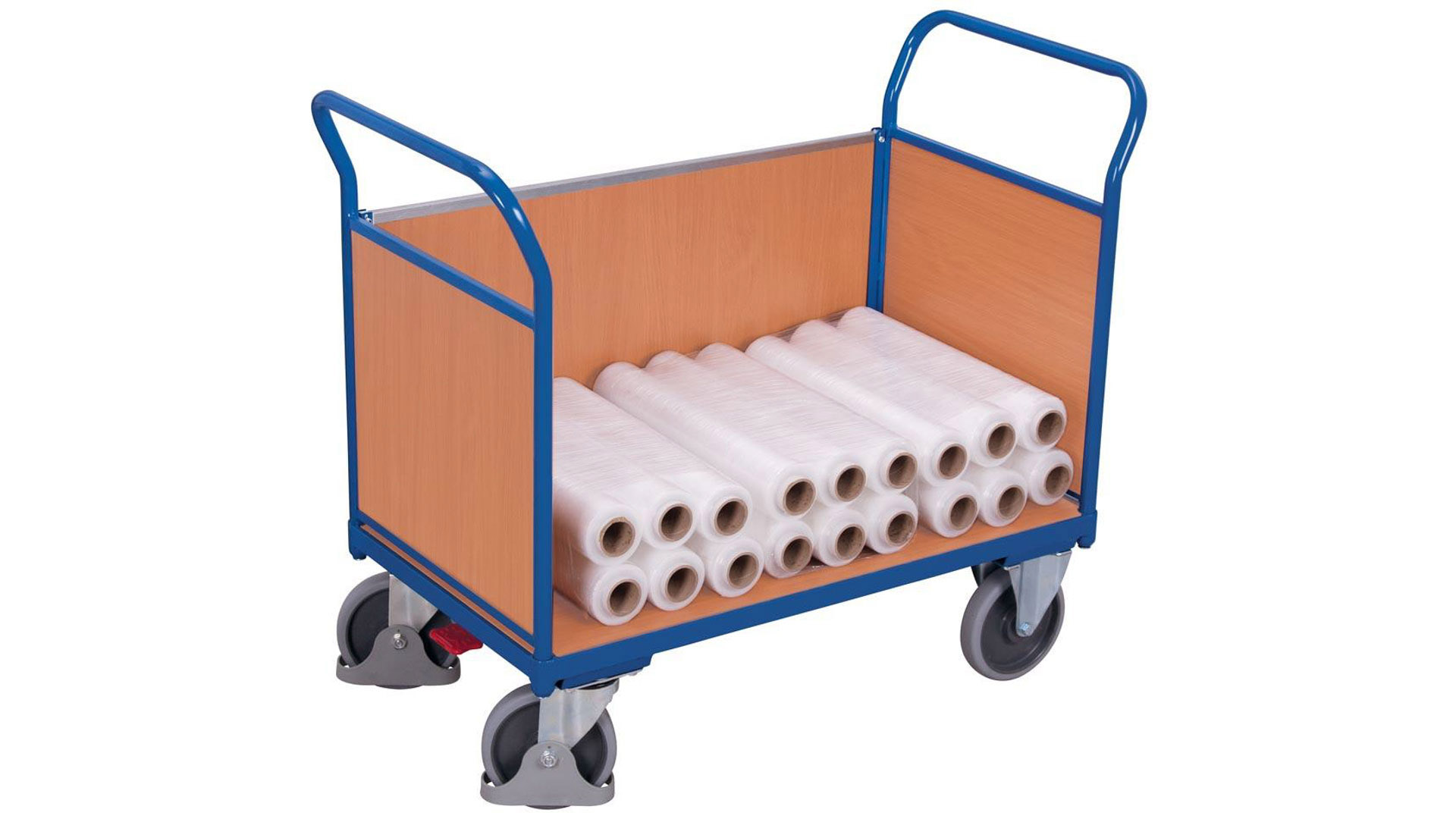 Transportwagen, Dreiwandwagen - Tragkraft 500 kg - Ladefläche 775 x 1.200 mm - Holzwände