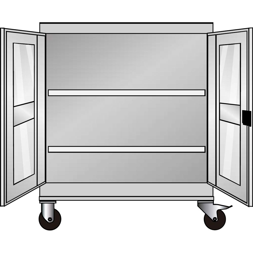 Mobiler Flügeltürenschrank, RAL 7035/5012BxTxH 1005x500x1195 mm, m. Sichtfenster