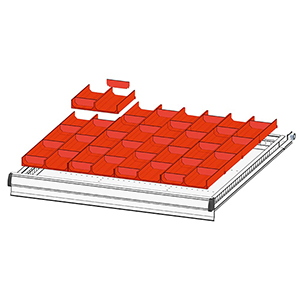 Schubladentrenner, Schubladenteiler, Einteilungsmaterial-Set, 16 2-teilige Mulden, 153x153x28 mm, 32 Trenneinsätze, Muldenbreite 70 mm, passend für Gehäusegr. BxT 731x753 mm