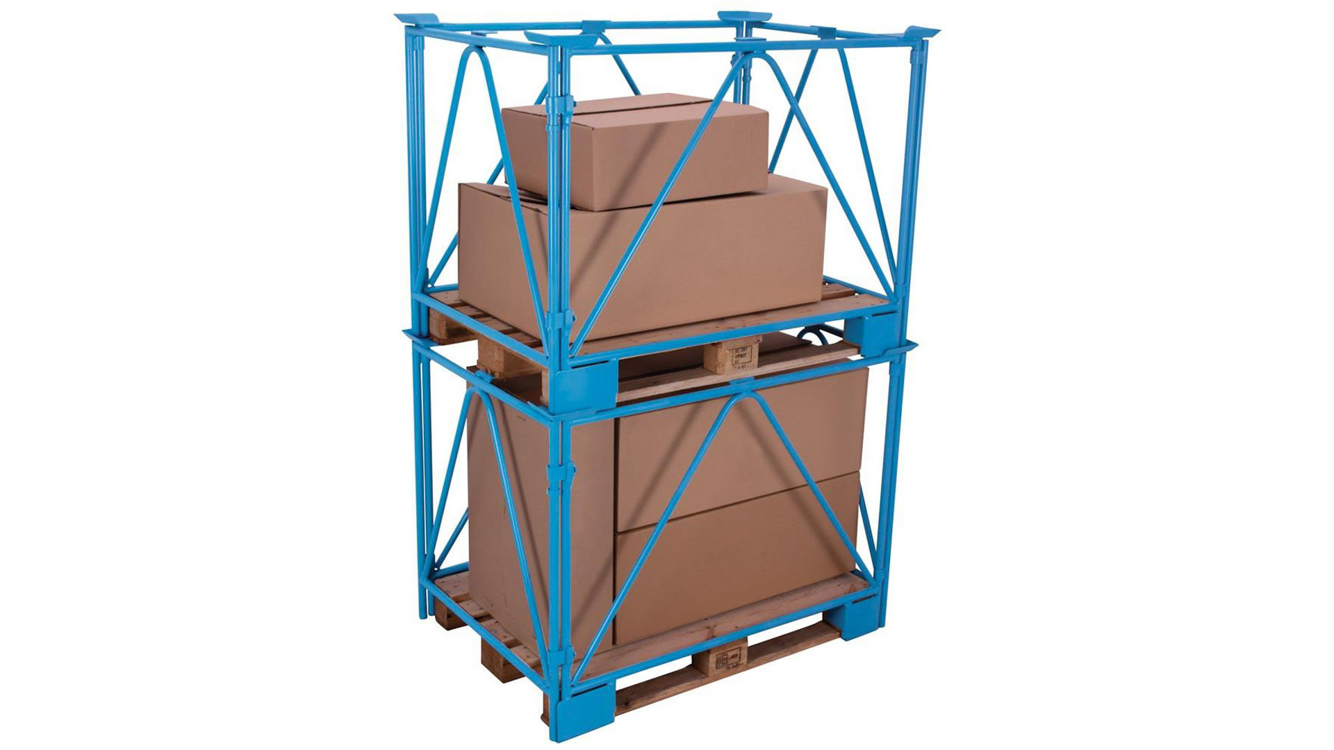 Palettenaufsatzrahmen für Industriepalette - 2.000 kg - Höhe 1.600 mm - 3-fach stapelbar - Diagonalstreben - lichtblau