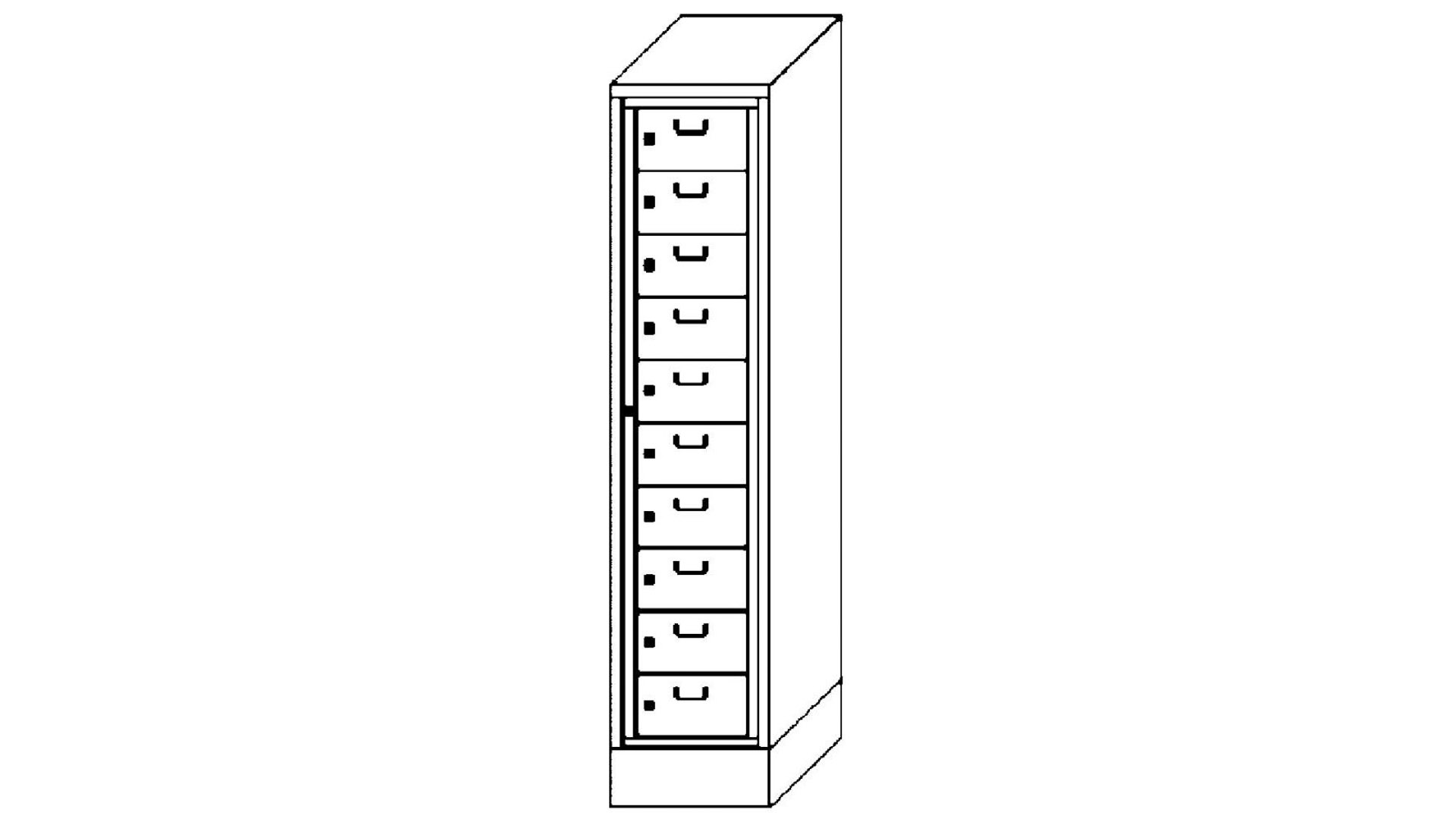 Wäscheschrank / Schließfachschrank - 10 Fächer a 315 mm - 1.850x400x500 mm (HxBxT) - Sockel - Zylinderschloss - lichtgrau