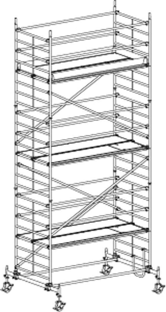 Fahrgerüst, Aluminium, mit Fahrtraverse, Arbeitsfläche 1,30x2,95 m, Standhöhe 5,60 m, Gerüsthöhe 6,82 m, Gewicht 377,0 kg