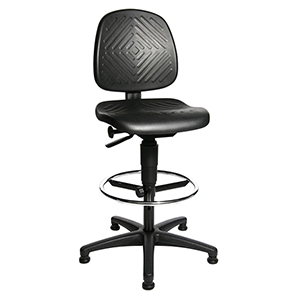 Arbeitsstuhl, PU-Schaum, mit Fußring und Gleitern, SitzbreitexSitztiefe 460x420 mm, Sitz Höhe 590-840 mm