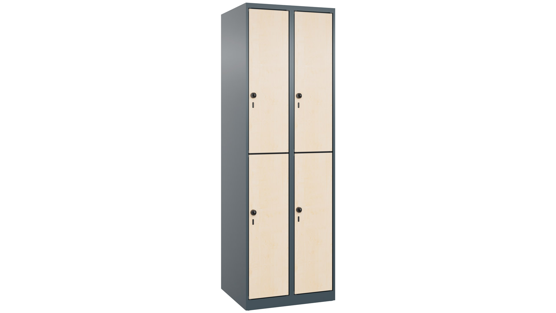 Fächerschrank, doppelstöckig, bodenstehend, 3x2 Fächer, Abt.B 400 mm, BxTxH 1200x500x1850 mm, MDF-Dekorfront, RAL 7016/Dekor Sen Esche