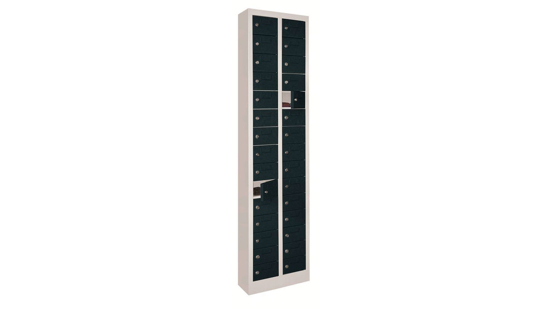 Schließfachschrank, Kleinfachschrank - 30 Fächer - 1.950 x 460 x 200 mm (HxBxT) - Etikettenrahmen - lichtgrau/anthrazitgrau