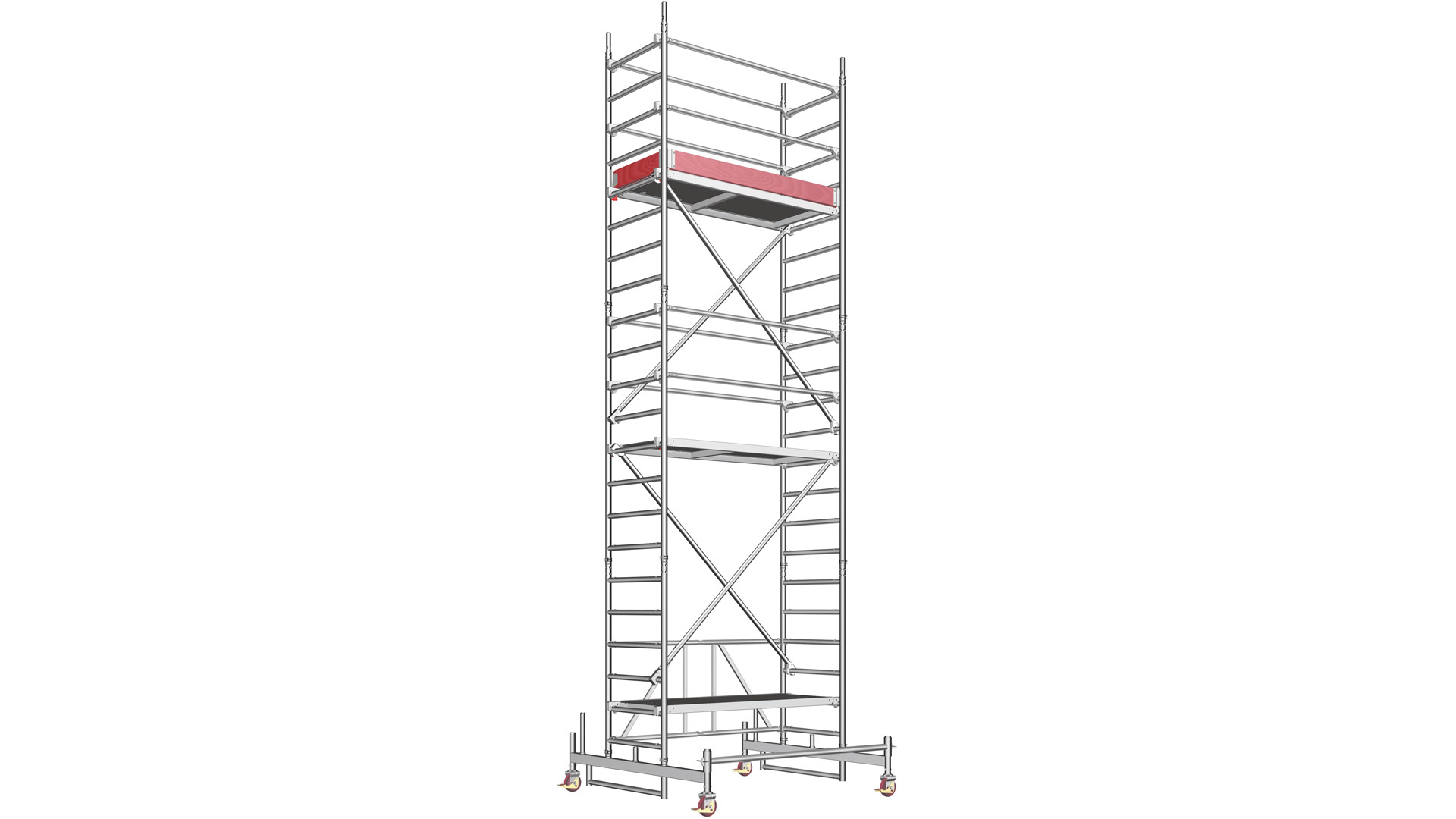 Fahrgerüst P2, Arbeitshöhe 6,76m, Gerüsthöhe 5,99m, Standhöhe 4,76m, Gewicht ohne Balast: 192,2kg