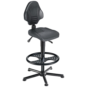 Arbeitsstuhl, Sitz- und Rückenlehne PU-Schaum, Sitz Höhe 590-840 mm, mit Gleiter und Fußing, Sitz BxT 450x450 mm, schwarz