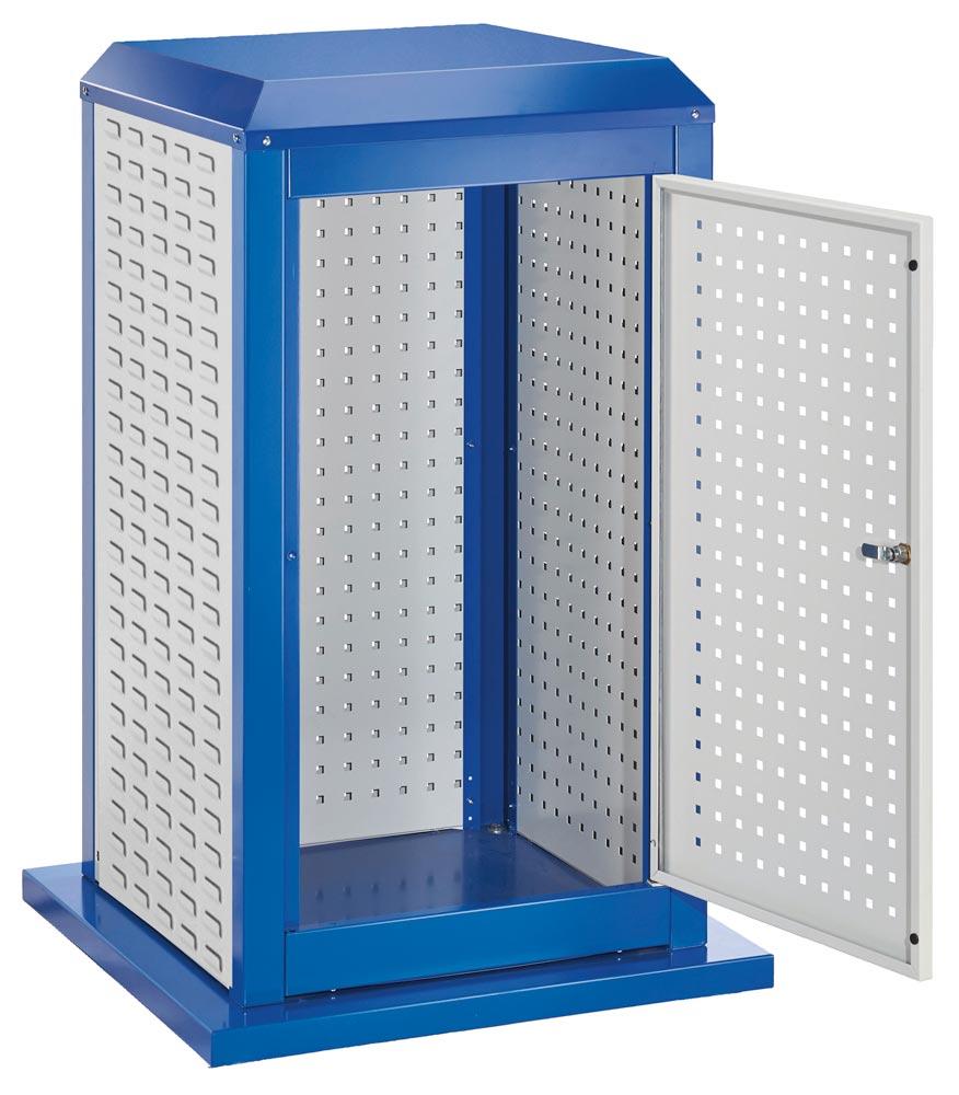 Lochplatten, Tool-Tower klein, BxTxH 700x700x1100 mm, stationär, 1 Tür, 3 Platten, RAL 5010/7035