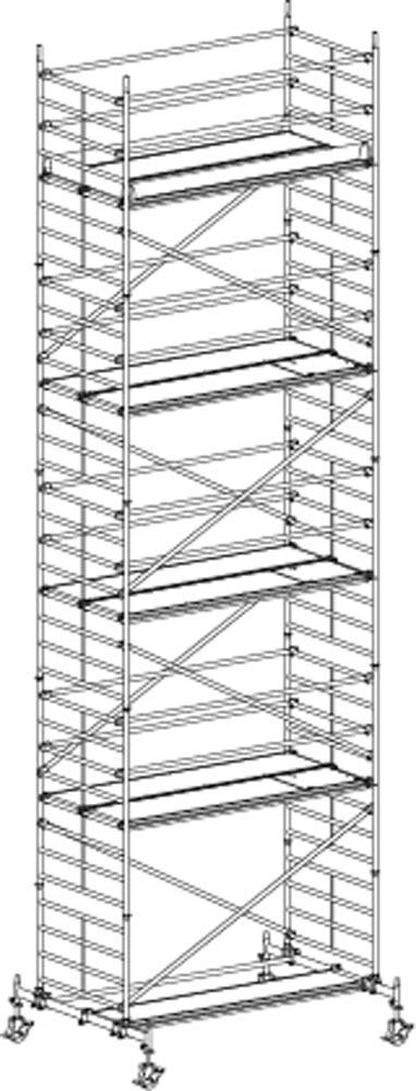 Fahrgerüst, Aluminium, mit Fahrtraverse, Arbeitsfläche 1,30x2,95 m, Standhöhe 8,60 m, Gerüsthöhe 9,82 m, Gewicht 494,8 kg