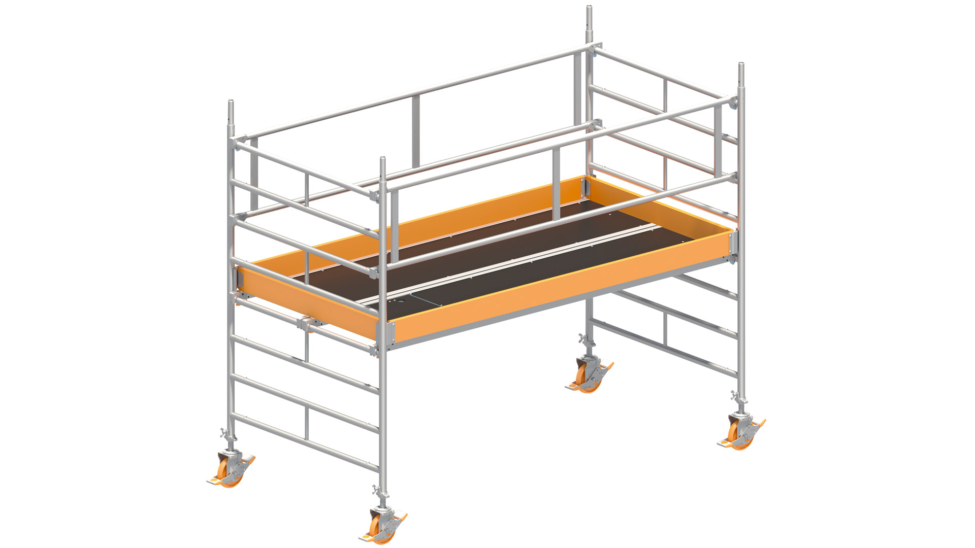 Fahrgerüst Breit, Arbeitshöhe 3,2m, Gerüsthöhe 2,43m, Standhöhe 1,2m, Gewicht ohne Balast: 111,7kg