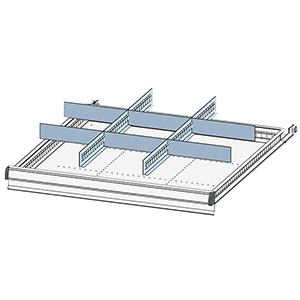 Schubladentrenner, Schubladenteiler, Einteilungsmaterial-Set, 2 Schlitzwände, 6 Trennbleche, für FH 300 mm, passend für Gehäusegröße BxT 731x753 mm