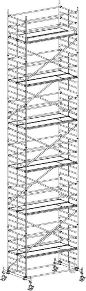 Fahrgerüst, Aluminium, mit Fahrtraverse, Arbeitsfläche 1,30x2,95 m, Standhöhe 11,60 m, Gerüsthöhe 12,82 m, Gewicht 651,8 kg