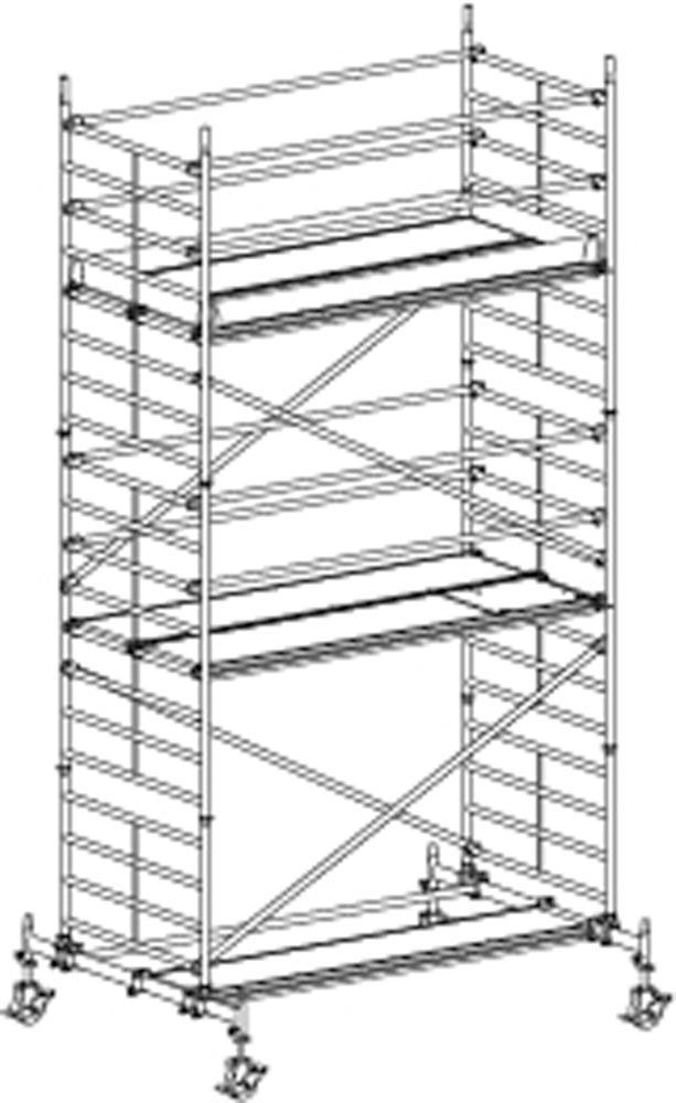 Fahrgerüst, Aluminium, mit Fahrtraverse, Arbeitsfläche 1,30x2,95 m, Standhöhe 4,60 m, Gerüsthöhe 5,82 m, Gewicht 311,6 kg