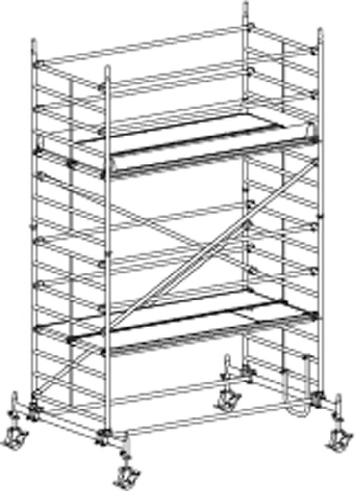 Fahrgerüst, Aluminium, mit Fahrtraverse, Arbeitsfläche 1,30x2,95 m, Standhöhe 3,60 m, Gerüsthöhe 4,82 m, Gewicht 285,4 kg