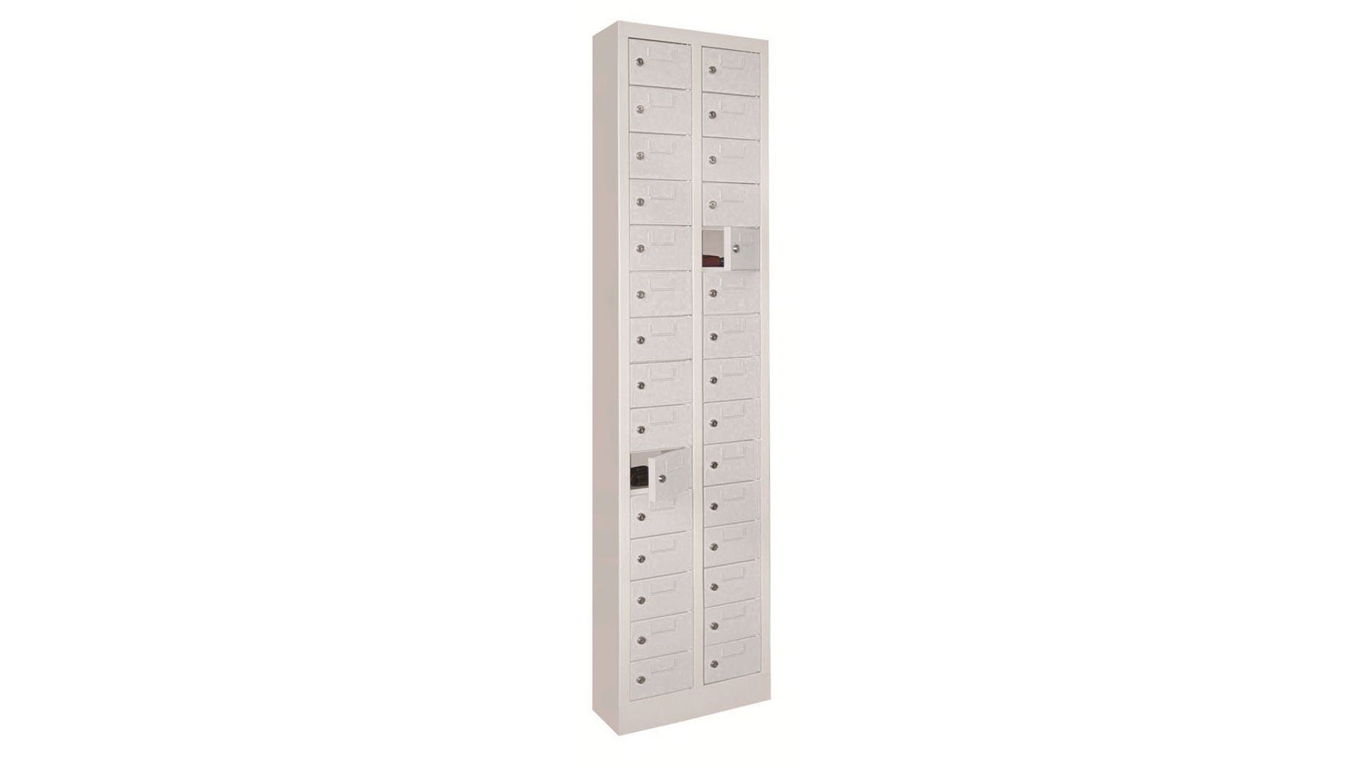 Schließfachschrank, Kleinfachschrank - 30 Fächer - 1.950 x 460 x 200 mm (HxBxT) - Etikettenrahmen - lichtgrau/lichtgrau