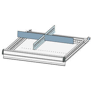 Schubladentrenner, Schubladenteiler, Einteilungsmaterial-Set, 1 Schlitzwand, 2 Trennbleche, für FH 300 mm, passend für Gehäusegröße BxT 578x600 mm