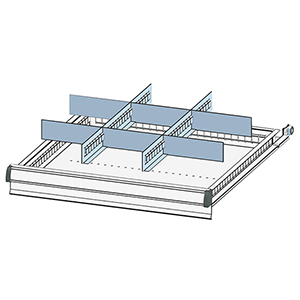 Schubladentrenner, Schubladenteiler, Einteilungsmaterial-Set 2 Schlitzwände, 6 Trennbleche, für FH 150 mm, passend für Gehäusegröße BxT 578x600 mm