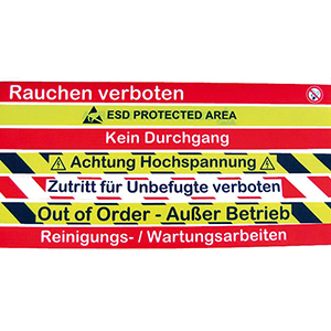 Rollgurtpfosten, Modell ESD, Pfosten Gelb Höhe 0,973 m, 3,65 m Gurtband gelb zweisprachig + beids. Bedruckt, 4-Wege System, Gurtbremse, Sicherungsclip