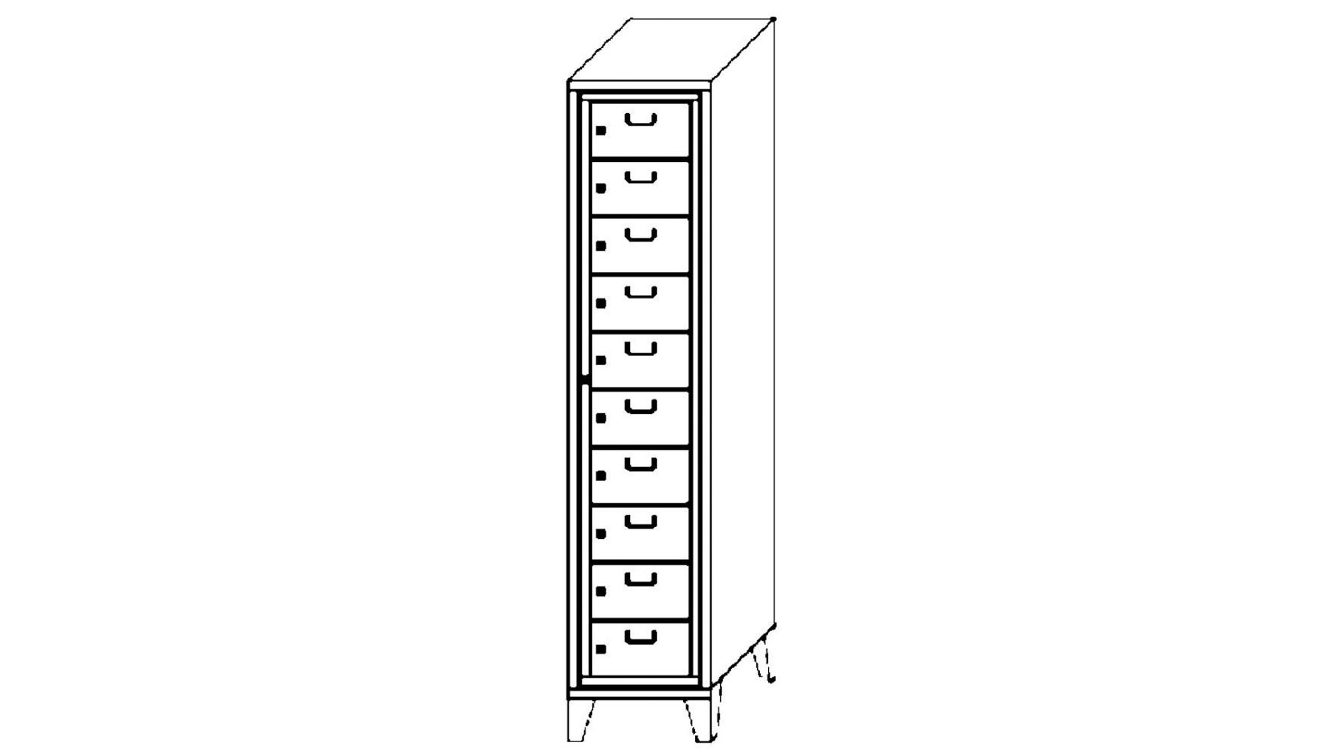 Wäscheschrank / Schließfachschrank - 10 Fächer a 315 mm - 1.850x400x500 mm (HxBxT) - Füße - Zylinderschloss - lichtgrau