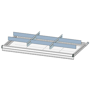 Schubladentrenner, Schubladenteiler, Einteilungsmaterial-Set, 2 Schlitzwände, 6 Trennbleche, für FH 300 mm, passend für Gehäusegröße BxT 1037x600 mm