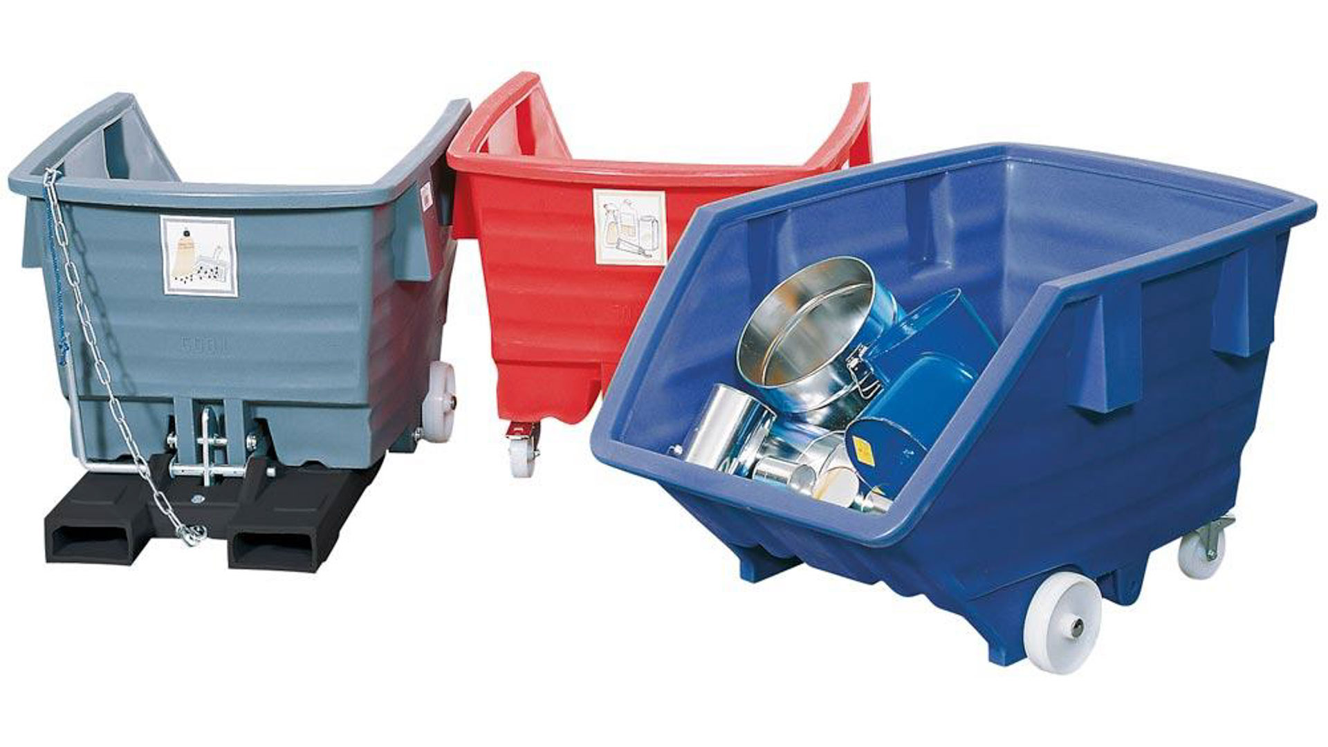 PE-Kippbehälter - 500 l - 150 kg - 825x960x1440 mm - Radsatz - blau