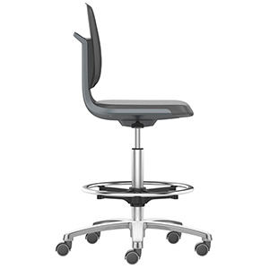 Arbeitsdrehstuhl mit Flex-Rückenlehne u. Sitzkante, Sitzschale anthrazit, Sitz Integralschaum schwarz, Rollen u. Fußring, Sitz Höhe 560-810 mm