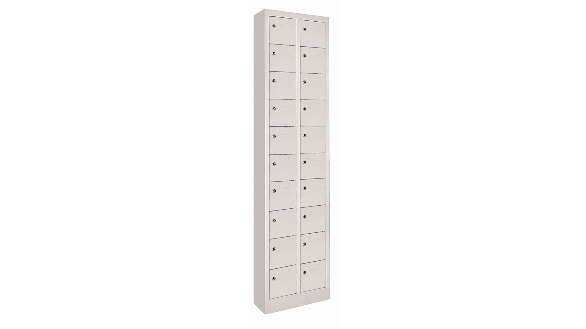 Schließfachschrank, Kleinfachschrank - 20 Fächer - 1.950 x 460 x 200 mm (HxBxT) - Etikettenrahmen - lichtgrau