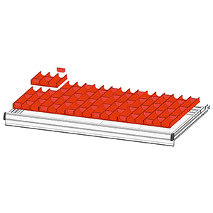 Schubladentrenner, Schubladenteiler, Einteilungsmaterial-Set, 18 3-teilige Mulden, 153x153x28 mm, 54 Trenneinsätze, Muldenbreite 45 mm, passend für Gehäusegr. BxT 1037x600 mm