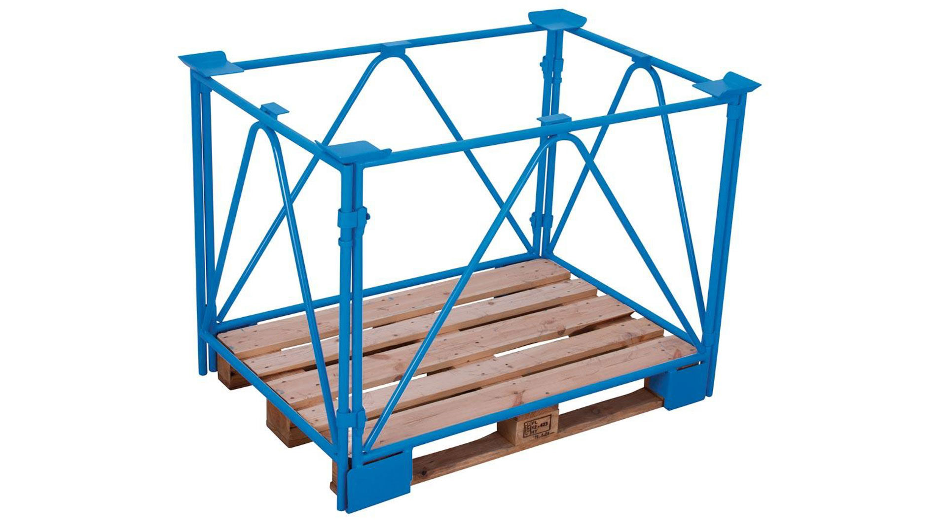 Palettenaufsatzrahmen für Industriepalette - 2.000 kg - Höhe 1.000 mm - 3-fach stapelbar - Diagonalstreben - lichtblau