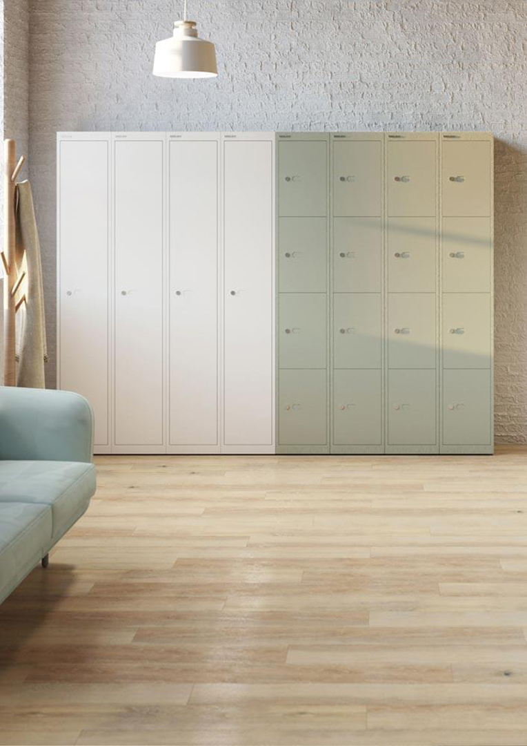 Allzweckschrank, bodenstehend, mittig verk. Trennw., 4, Fächer, Stange mit 3 Haken, BxTxH 800x500x1850 mm, lichtgrau