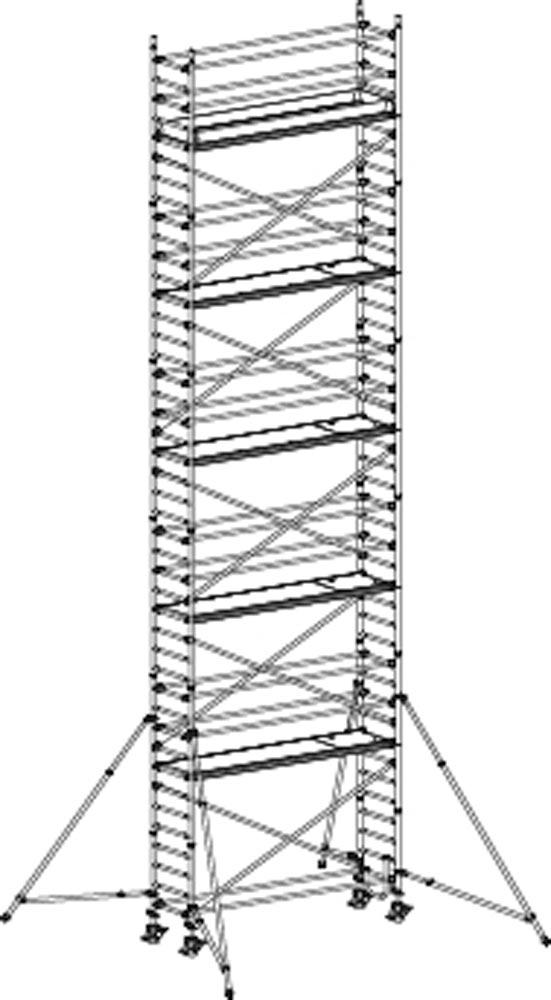 Fahrgerüst, Aluminium, mit Ausleger, Reichhöhe 12,40 m, Standhöhe 10,40 m, Gerüsthöhe 11,64 m, Gewicht 390,0 kg